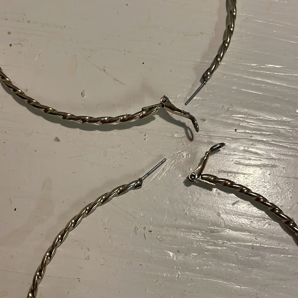 4” gold tone diamond etched open hoop earrings with latch back closures - Picture 11 of 14